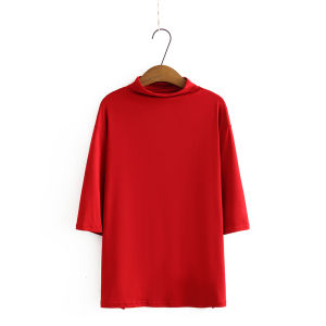 Spring and Summer Korean New Plus Size Womens Casual Tops Chubby Girl Silm Slim Looking Half Turtleneck 3/4 Sleeve Stretch T-shirt