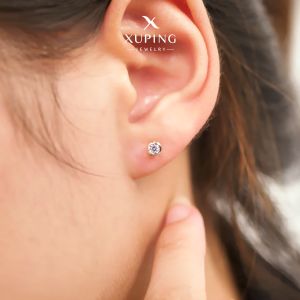 Xuping Anting Tusuk Wanita Perhiasan Lapis Emas Model Mata 1 Bulat List Emas