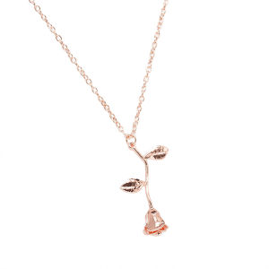 ZRM 3D Rose Pendant Necklace Custom Charm Necklace Final Rose Flower Beauty and the Beast Rose Flower Necklace