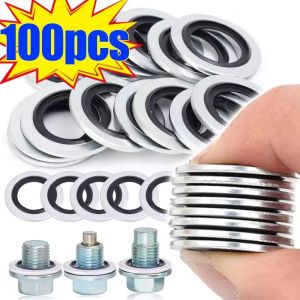 【Pphha】100PCS Car Oil Pan Drain Gasket Bonded Sealing Washer Car Oil Sump Drain Plug Aluminum Alloy Rubber Ring Gasket for Renault 110265505R
