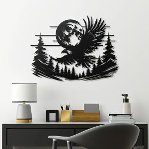 CIFbuy | CIFbuy Iron Wall Art Eagle Moon Forest Night Metal Sculpture Home Decor Ornament