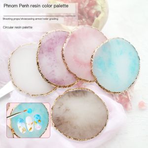 Round Resin Onyx Stone Nail Palette Nail Art Display Stand Gel Polish Tray Mixed Painting Pigment Tray Nail Art Display Stand