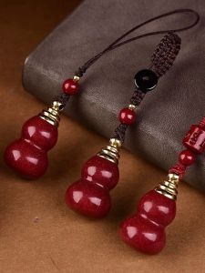 Chinese Style Vermilion Gourd Keychain Pendant Hollow out Mobile Phone Chain Ornament Creative Cultural Gift Key Holder