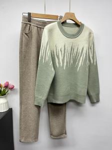 Suit Ladieswear Autumn and Winter Clothing Sweater Womens Fashion Loose Cardigan Tops Middle-Aged and Elderly Long Sleeves Bottoming Shirt Two-piece Set