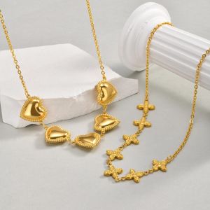 Kalung Baja Tahan Karat ชุบทอง Kemstone สำหรับผู้หญิงโคลเวอร์โชคดีและเครื่องประดับโซ่หัวใจ