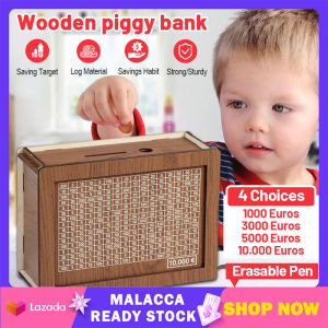 Wood Money Box Reusable Modern Piggy Bank with Saving Goal and Numbers Kids Adults Cash Box Save Money Cashier Drawer Organizing Crafts Home