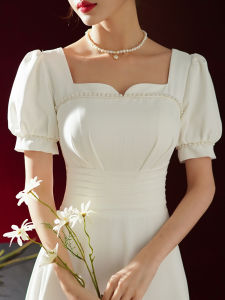 Registration Slim White Dress Light Wedding Gown Hepburn Style White Dress Female Fancy Engagement White Dress