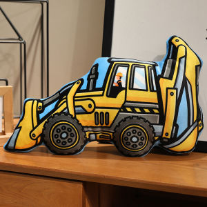 Fun Construction Plush Toys Cartoon Bulldozer Excavator Truck Stuffed Doll Soft Hug Pillow Chair Cushion Gift Kids Boys Playtime