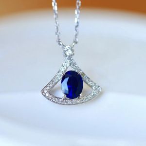 Montagne Jewelry (Deposit Link) Total Price 4300SGD 18K Pure White Gold Necklace Diamond Inset Fine Jewellery Natural Blue Gem 1 Carat Sapphire Pendant Neckalce