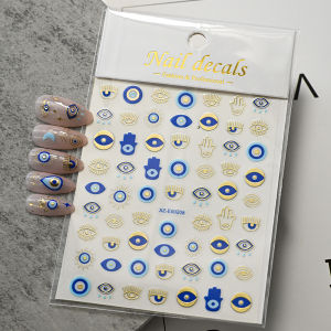 1Pcs 3D Bronzing Blue Eye Snake Nail Art Sticker Devil Animal EyesStarSunAbstract Line NailDecal Halloween DIY Manicure Decor