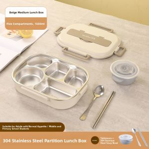 MONLEYTA | Large Capacity Stainless Steel 304 Insulated Lunch Box With Soup Bowl Five Grids Meal Plate For Office Workers Authentic Product