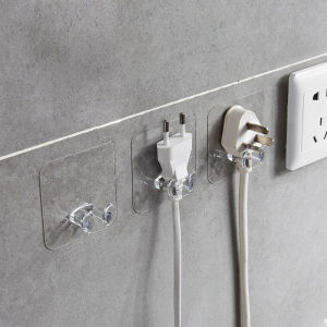 🇸🇬【SG stock】Plug Holder Transparent Power Plug Holder Hook Plug Hook Sticky Hook Power Plug Socket Holder Self-Adhesive Hanger Home Office Wall Hook