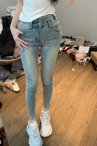 High Waist Slim Fit Blue High Waist Skinny Jeans Womens Fashion Elastic Casual Nine Point Pencil Skirt Style Cotton Stretch Denim