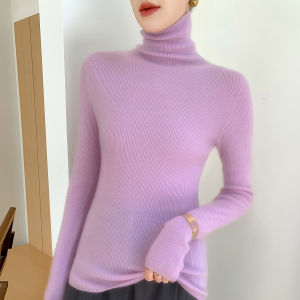 Womens High Collar Cashmere Sweater Slim Fit Base Shirt Pure Mountain Goat Cashmere Knitted Tight Bodycon Warm Winter Top