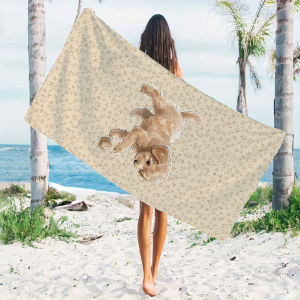 Beige Puppy Floral Print Quick Drying Microfiber Beach Towel Lightweight for Swimming Camping Yoga - Bath Towel