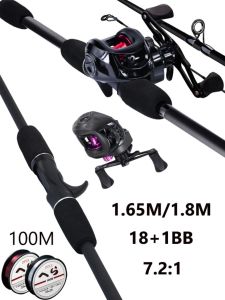 รอกเบสพร้อมคัน รอกเบทครบชุด รอกหยดน้ำพร้อมคัน 1.65m/1.8m คันเบ็ด รอกหยดน้ำ 18+1 BB 7.2:1 เอ็นตกปลา สายไนลอน 100 ม. อุปกรณ์ตก ปลา