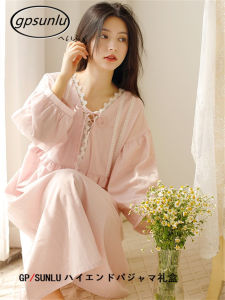 ผ้าฝ้ายแขนยาวชุดนอนผู้หญิงเซ็กซี่ Floral Lace ขอบเจ้าหญิงสไตล์เสื้อผ้าสําหรับฤดูร้อนสบายๆ