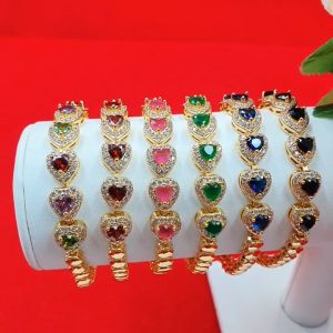 สร้อยข้อมือทองหัวใจฝังเพชร พลอย นพเก้า โกเมน มรกต แซฟไฟร์ นิล ตะขอคลิปล็อค เสริมบารมี ใส่ออกงานได้ ใส่อาบน้ำได้ รูปถ่ายจากสินค้าจริง