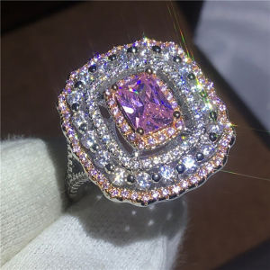 Màu Hồng Nhiều Màu Công Chúa Cắt Đính Đá Zircon Nhẫn Đính Hôn Cho Nữ Đồng Mạ Bạc Nữ Nhẫn Cổ Điển Cocktail Phong Cách Quà Tặng