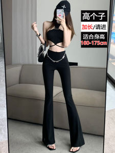 Split Micro-Pull Suit Pants Womens Summer Thin Stylish Chain High-Waisted Trousers 170 Long Casual Flared Pants Tide