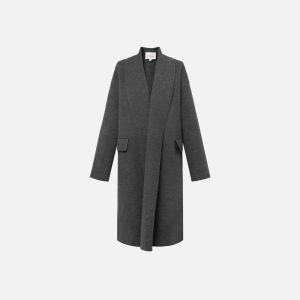 EP YAYING Grey British Style Woolen Coat Double-Faced Tweed Jacket Womens Fashion Quality Wool Outerwear EGIIG8402B