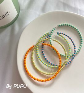 สร้อยข้อมือลูกปัดน้ำแข็งสีสันสดใสทำมือหลายวงกลมสไตล์เรโทรเรียบง่ายอเนกประสงค์สำหรับฤดูร้อน INS สร้อยข้อมือแฟชั่นสำหรับผู้หญิง