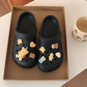 Adorable Bear Hole Shoes Yellow Butterflies Thin Strips Anti-Slip Beach Sandals for Girls And Couples Summer Foot Arch Protection