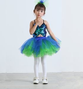 61 Childrens Costume Tulle Tutu Skirt Sequin Kindergarten Dance Performance Clothing Girl Princess Dress Red Yellow Green