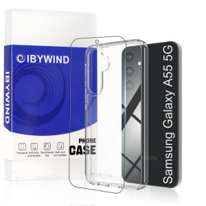 Ibywind Case for Samsung Galaxy A55 5G with 1 PC Case and 1 Tempered Glass Screen Protector [Clear Camera Protection Anti-yellowing].
