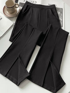 Black High Waist Flared Pants for Women Spring Summer Slimming Short Size Korean Style Commute Casual Trousers