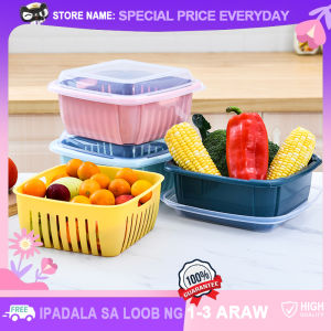 Colorful Dual-layer Food Storage Container with Strainer and Lid Japanese Style Refrigerator Crisper Multi-purpose Washing Keep Fresh Boxes