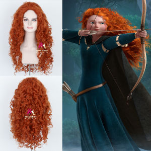 Meisiyoufa Disney Brave Legend Princess Merida Long Curly Hair Adult and Children Cos Anime Wig