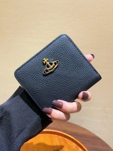 Genuine Leather Wallet Short Top Layer Cowhide Lychee Pattern Photo Bag Multi-Function Buckle Coin Purse Card Holder for Women