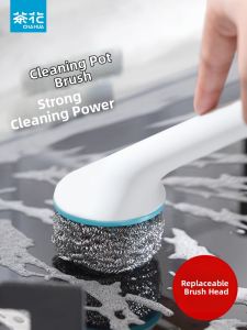 CHAHUA | Kitchen Pot Brush Long Handle Steel Wire and Sisal