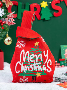 Christmas Knitted Handbag Santa Claus Gift Bag Storage Bag Company Holiday Souvenir Bag Business OL Style Polyester Lining