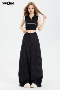 Quần Ống Đứng Kẻ Sọc Mỏng Cạp Cao Mùa Hè 2025 Quần Ống Rộng Rộng Rãi Thoải Mái Cho Nữ Quần Dài Thường Ngày