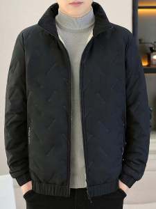 เสื้อแจ็คเก็ตผ้าฝ้ายหนาสำหรับผู้ชาย ทรงหลวม ปกตั้ง ซิป ขนแกะ อบอุ่น ฤดูใบไม้ร่วง/ฤดูหนาว เสื้อคลุมกันหนาวสำหรับผู้สูงอายุ