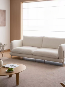 Nordic Modern Small Modern Sofa Hotel Style Three-Seater Skin-friendly Chenille Cream Straight Row Vacation Home Sofa