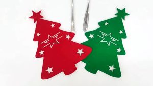 4Pcs Merry Christmas Cute Fork Bag Pocket Cutlery Holder Bag Xmas Tree Shape Cover Tableware Storage Bag for Xmas Party Table Decoration