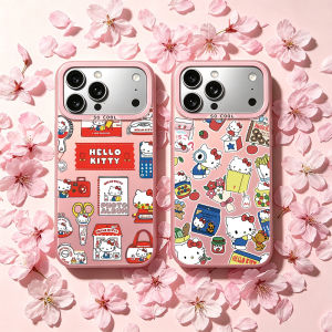 Sanrio | Cute H-Hello Kitty Phone Case For iPhone 11 12 13 14 15 16 17 E Pro Max Plus Mini Electroplated Silver IMD Laser Pink Cover