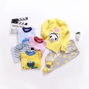 0-5yrs Baby Girls Korean Style Pajamas Kids Cotton Sleepwear With Long Sleeves