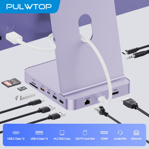 PULWTOP USB C Hub for iMac 24 Inch 2021/2023/2024 with 4K HDMI Ethernet USB A/C 10Gbps SD/TF M.2 SSD Enclosure-Purple