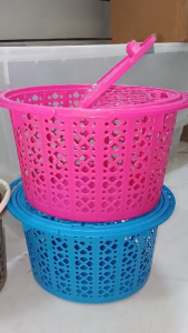 Mini Round Basket Organizer with Lid | Plastic Storage Basket for Bathroom Kitchen Office Toys Vegetables