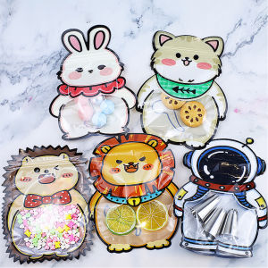 10/20PC Astronaut Candy Bags For Kids Gift Bags Spaceman Rabbit Cat Lion Hedgehog Snack Cookie Bag Outer Birthday Party Decora