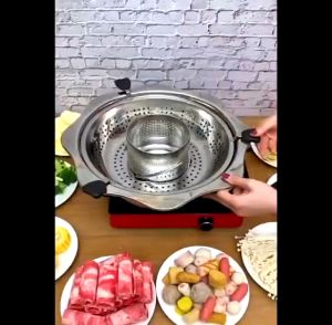 Nồi Lẩu Xoay Nâng 2 Tầng Nồi Lẩu Đa Năng Hàn Quốc Inox Cao Cấp Dùng Được Cả Bếp Ga Bếp Từ Bếp Hồng Ngoại