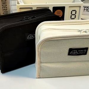 Canvas Pencil Case Large Capacity Girl Ins Style Japanese Stationery Box New Popular Student Storage