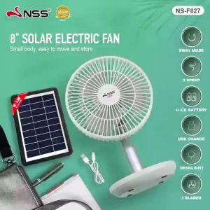 NSS Solar Electric Fan Portable Solar Fan Rechargeable with LED lights USB Solar panel charging Fan