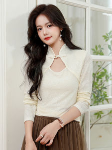 New Chinese Style Long Sleeve Embroidered Stand Collar Base Shirt Womens Autumn Slimming Top Commute Korean Version Creative Pattern