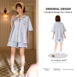 GONGDIE | Cool Feel Cotton Short Sleeve Sleepwear Set