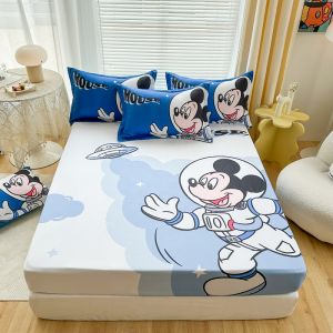 Dansunreve Disney Series Fitted Sheets Mickey Mouse Stitch Pillowcase Soft Cozy Rubber Around Mattress Cover Cartoon Design